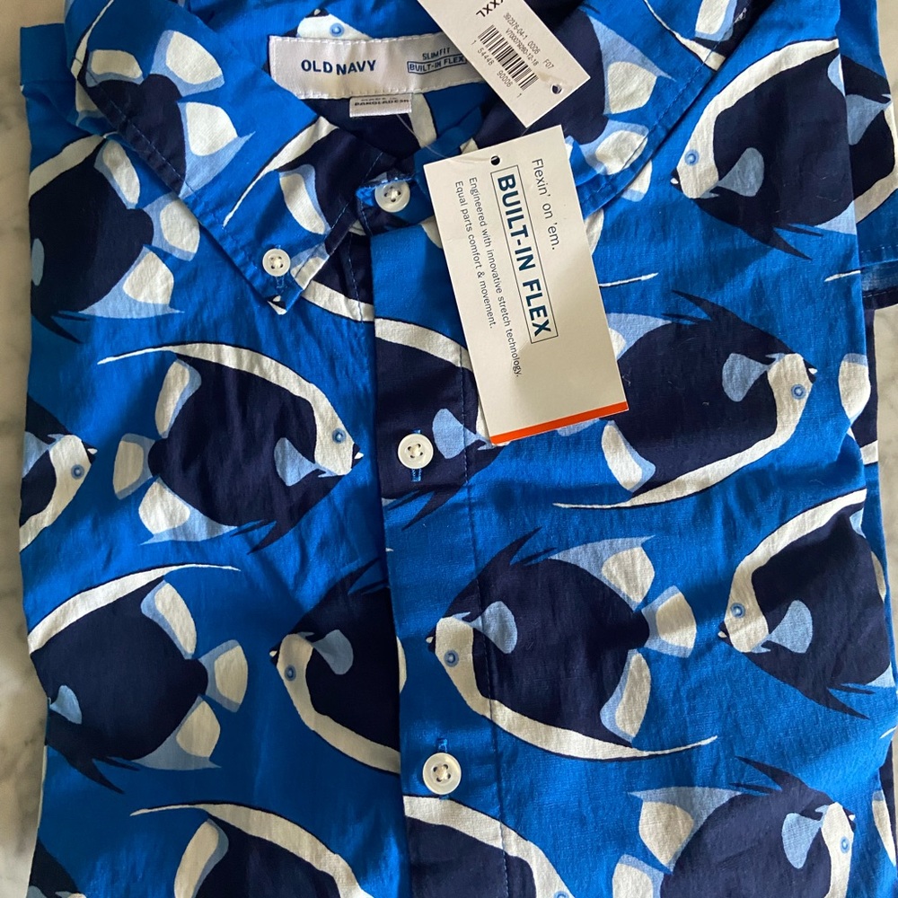 NWT Old Navy fish button down shirt 3xl